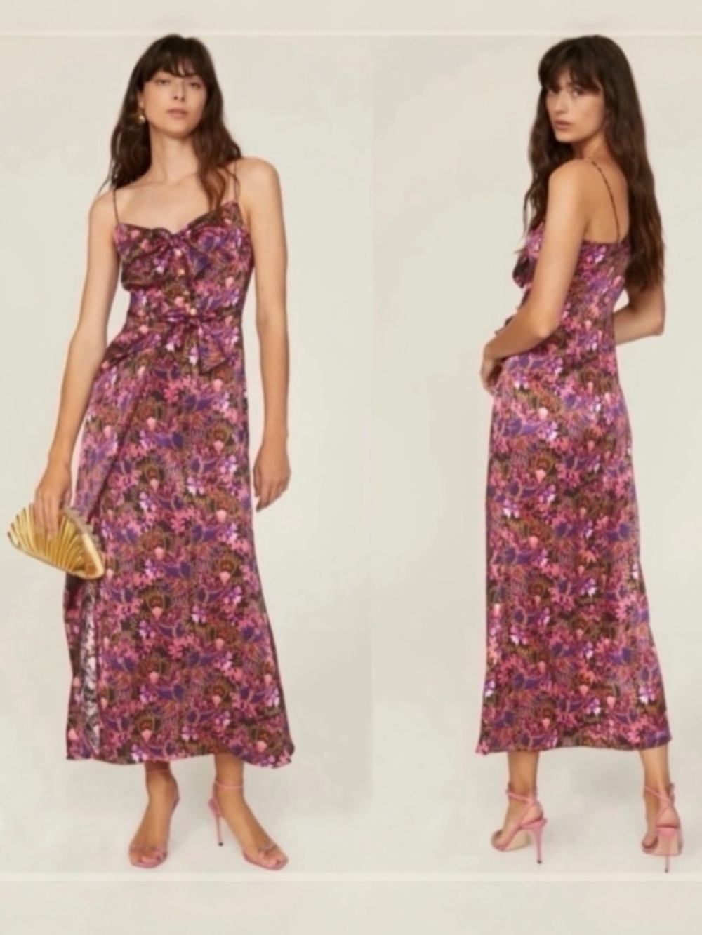 SALONI Penelope Women’s Silk Floral Print Sleeveless Midi Slip Dress Size 4 NEW